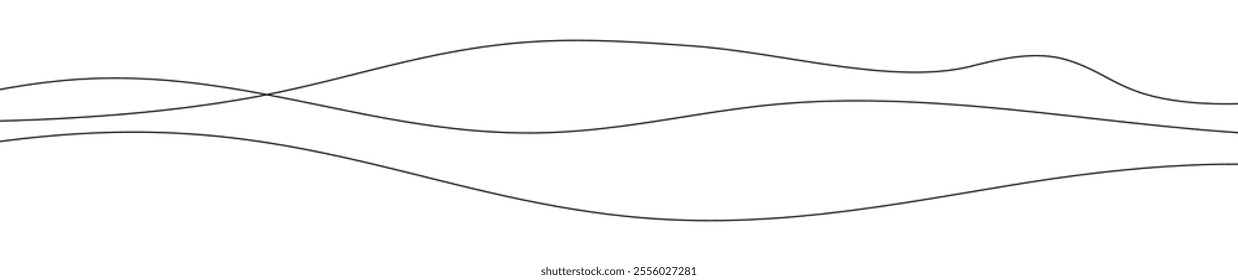 Thin curved wavy lines. Three black wavy lines on white background. Vector illustration