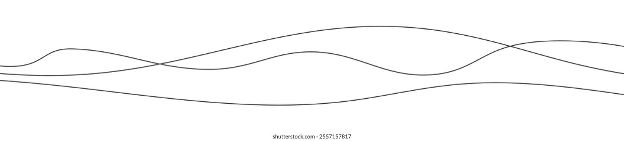 Thin curved wavy lines. Three black wavy lines on white background. Vector illustration