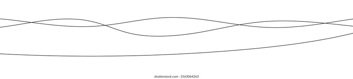 Thin curved wavy lines. Three black wavy lines on white background. Vector illustration