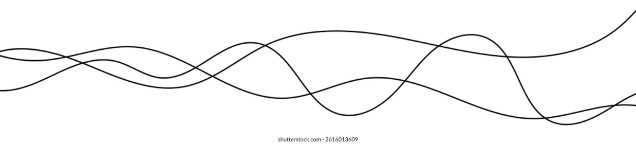 Thin curved wavy lines. Three black wavy lines on white background. Vector illustration
