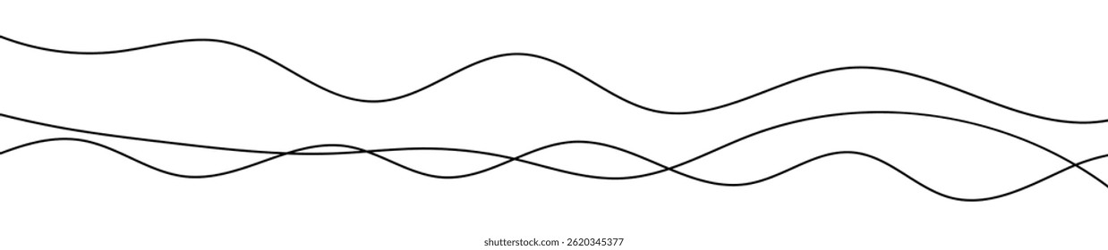 Linhas onduladas curvas finas. Três linhas onduladas pretas sobre fundo branco. Ilustração vetorial