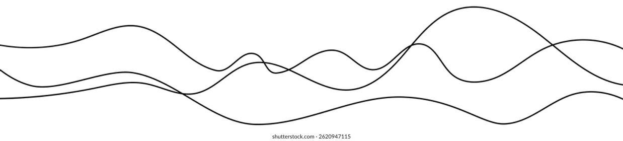 Thin curved wavy lines. Three black wavy lines on white background. Vector illustration