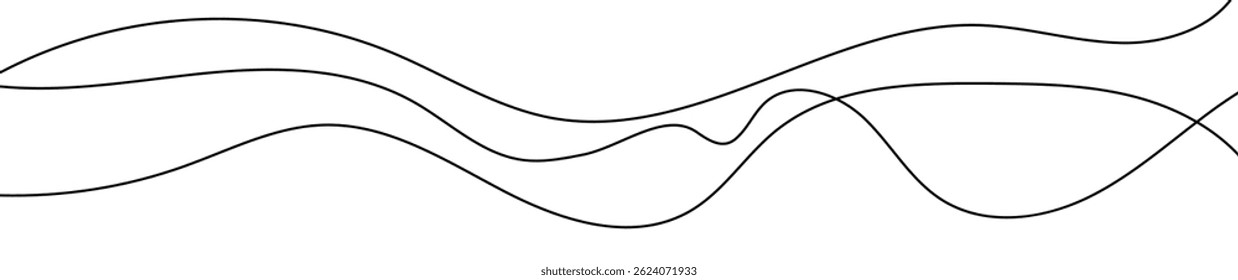 Thin curved wavy lines. Three black wavy lines on white background. Vector illustration