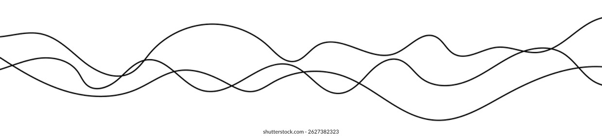 Linhas onduladas curvas finas. Três linhas onduladas pretas sobre fundo branco. Ilustração vetorial