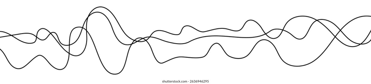 Thin curved wavy lines. Three black wavy lines on white background. Vector illustration