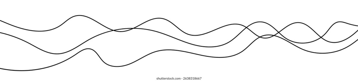 Thin curved wavy lines. Three black wavy lines on white background. Vector illustration
