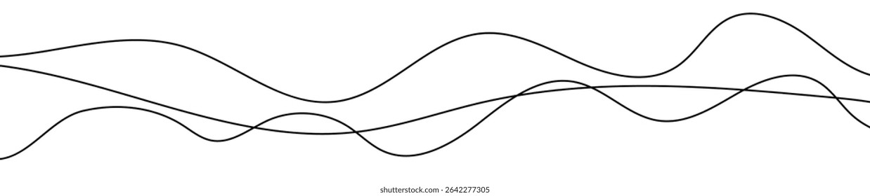 Thin curved wavy lines. Three black wavy lines on white background. Vector illustration