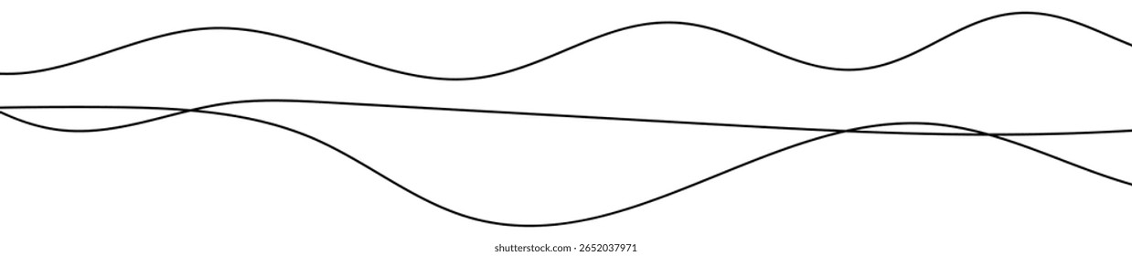 Linhas onduladas curvas finas. Três linhas onduladas pretas sobre fundo branco. Ilustração vetorial