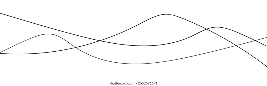 Linhas onduladas curvas finas. Três linhas onduladas pretas sobre fundo branco. Ilustração vetorial eps 10
