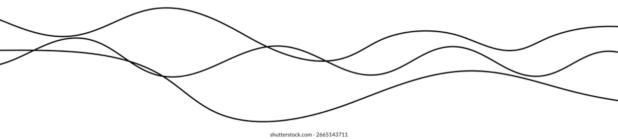 Líneas onduladas curvadas delgadas. Tres líneas onduladas negras sobre fondo blanco. Ilustración vectorial