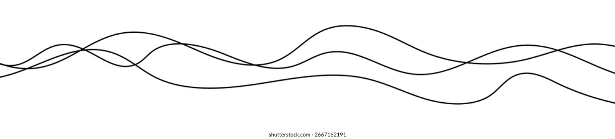 Líneas onduladas curvadas delgadas. Tres líneas onduladas negras sobre fondo blanco. Ilustración vectorial