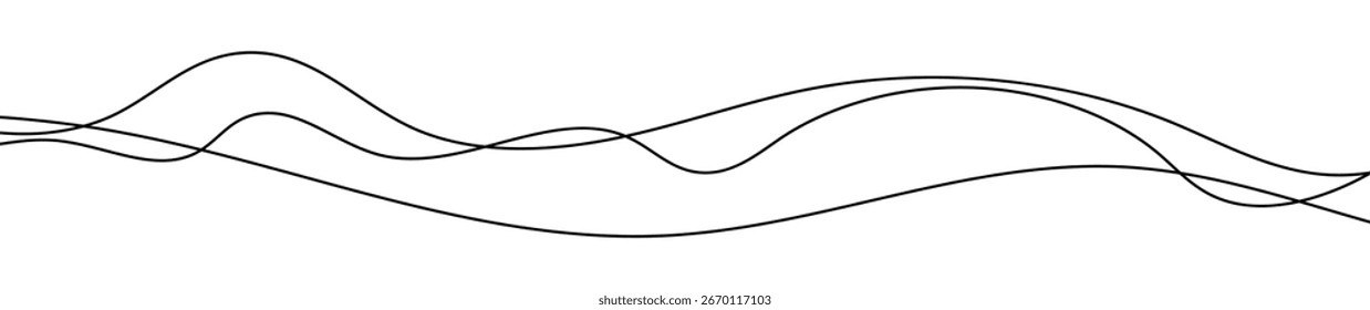 Líneas onduladas curvadas delgadas. Tres líneas onduladas negras sobre fondo blanco. Ilustración vectorial
