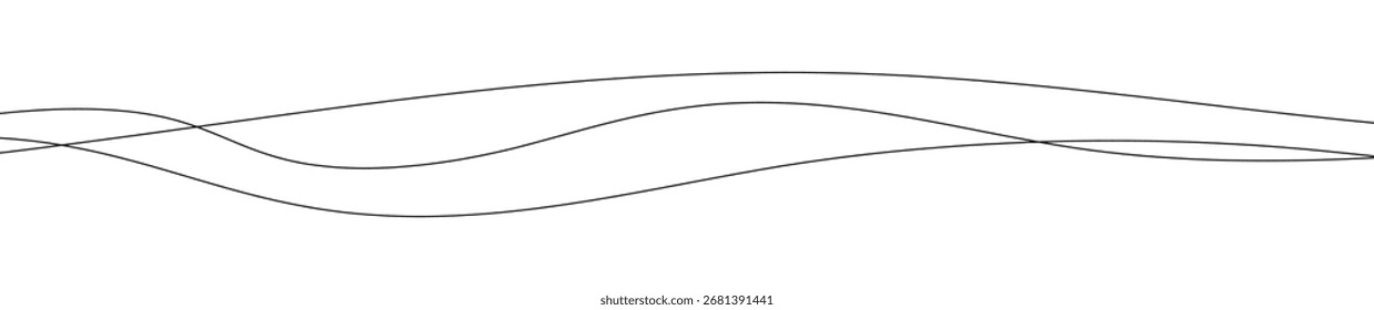 Linhas onduladas curvas finas. Três linhas onduladas pretas sobre fundo branco. Ilustração vetorial