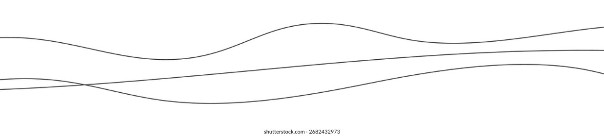Thin curved wavy lines. Three black wavy lines on white background. Vector illustration