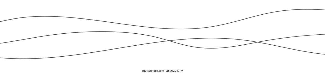 Líneas onduladas curvadas delgadas. Tres líneas onduladas negras sobre fondo blanco. Ilustración vectorial