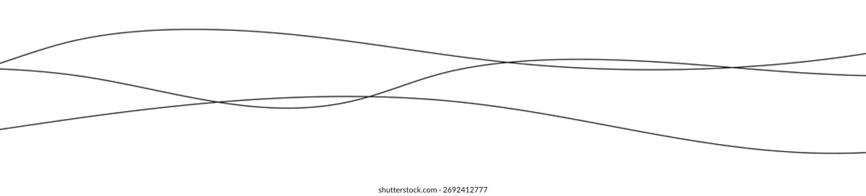 Linhas onduladas curvas finas. Três linhas onduladas pretas sobre fundo branco. Ilustração vetorial