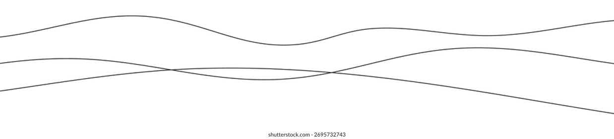 Líneas onduladas curvadas delgadas. Tres líneas onduladas negras sobre fondo blanco. Ilustración vectorial