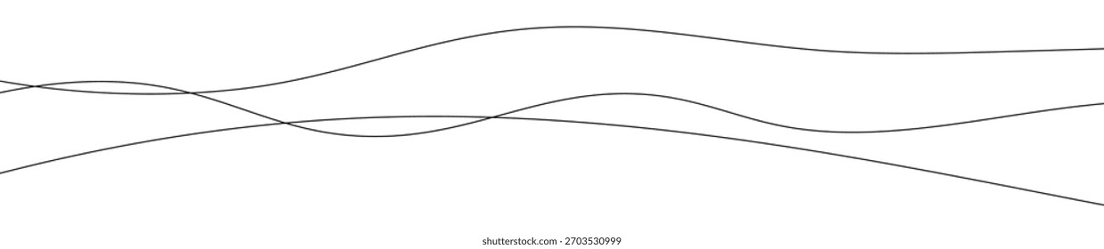 Líneas onduladas curvadas delgadas. Tres líneas onduladas negras sobre fondo blanco. Ilustración vectorial