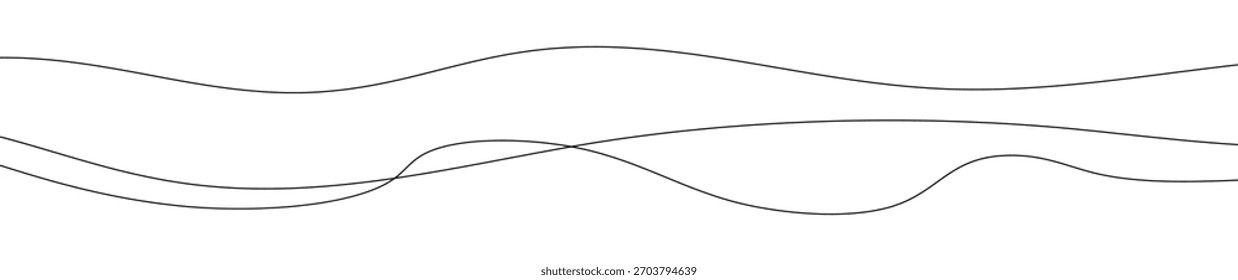 Thin curved wavy lines. Three black wavy lines on white background. Vector illustration