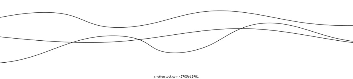 Líneas onduladas curvadas delgadas. Tres líneas onduladas negras sobre fondo blanco. Ilustración vectorial