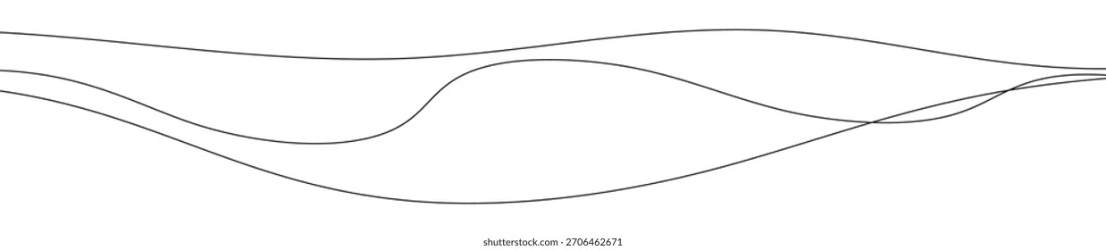 Líneas onduladas curvadas delgadas. Tres líneas onduladas negras sobre fondo blanco. Ilustración vectorial