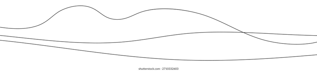 Dünne gekrümmte wellenförmige Linien. Drei schwarze gewellte Linien auf weißem Hintergrund. Vektorgrafik