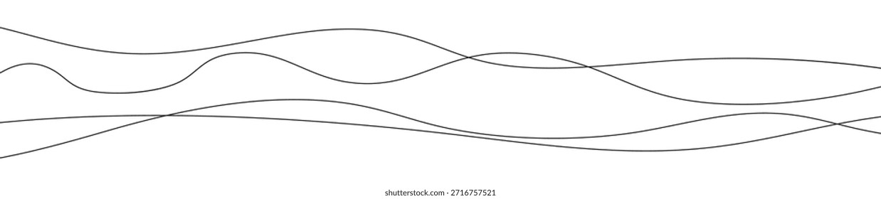 Líneas onduladas curvadas delgadas. Tres líneas onduladas negras sobre fondo blanco. Ilustración vectorial