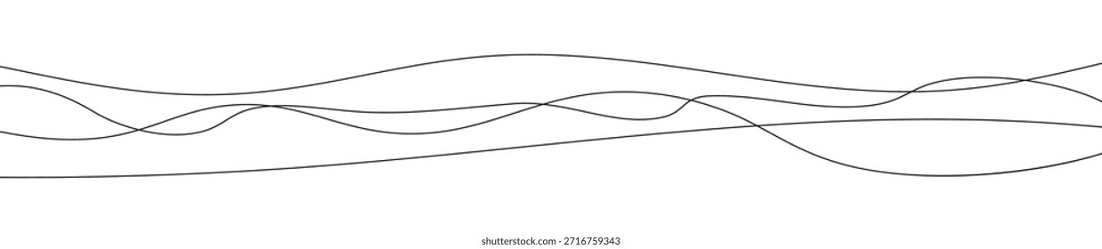 Líneas onduladas curvadas delgadas. Tres líneas onduladas negras sobre fondo blanco. Ilustración vectorial