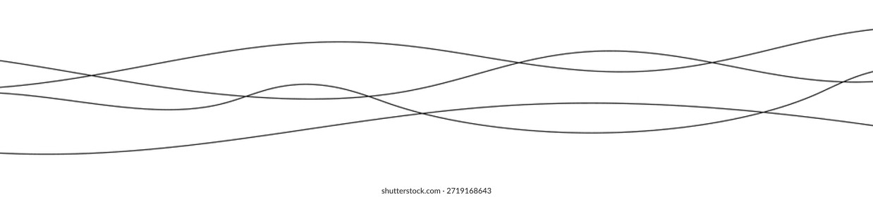 Linhas onduladas curvas finas. Três linhas onduladas pretas sobre fundo branco. Ilustração vetorial