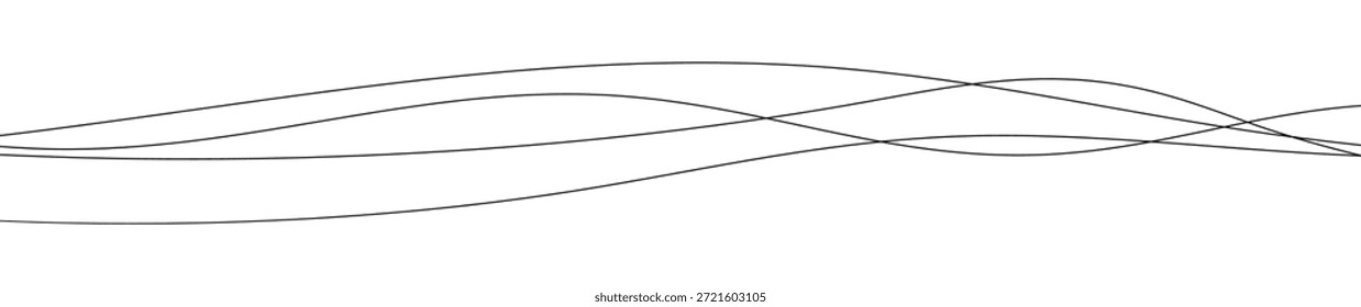 Líneas onduladas curvadas delgadas. Tres líneas onduladas negras sobre fondo blanco. Ilustración vectorial
