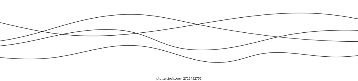Líneas onduladas curvadas delgadas. Tres líneas onduladas negras sobre fondo blanco. Ilustración vectorial