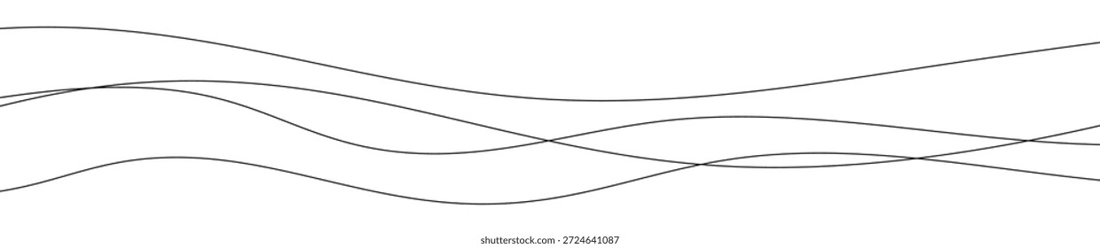 Líneas onduladas curvadas delgadas. Tres líneas onduladas negras sobre fondo blanco. Ilustración vectorial