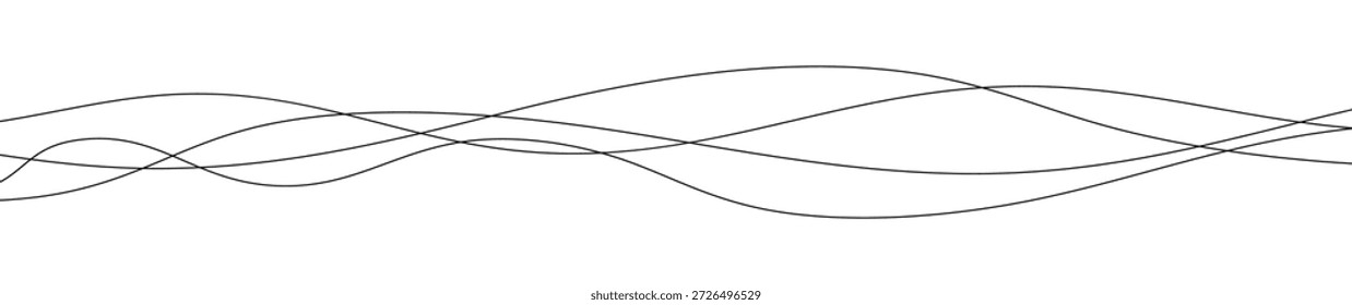 Thin curved wavy lines. Three black wavy lines on white background. Vector illustration