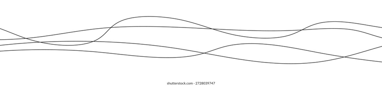 Líneas onduladas curvadas delgadas. Tres líneas onduladas negras sobre fondo blanco. Ilustración vectorial