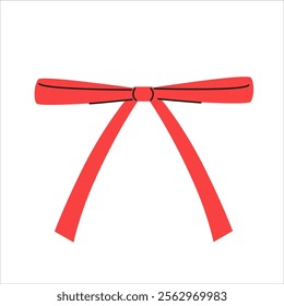 Thin cute ribbon bow. Birthday, Christmas, and Valentine's Day decoration.  Bow flat illustration. 