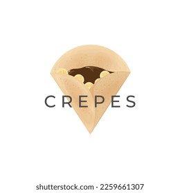 Thin And Delicious Crepes Vector Illustration Logo With Chocolate And Banana Fruit Filling