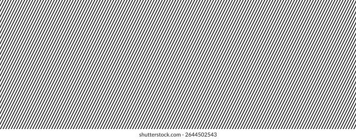 Thin diagonal line seamless pattern. Repeated fine slash lines background. Pinstripe wallpaper. Black and white tilted slanted strip backdrop. Repeating oblique linear texture overlay. Vector 