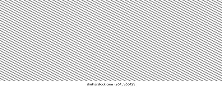 Thin diagonal line seamless pattern. Repeated fine slash lines background. Slanted pinstripe wallpaper. Black and white tilted strip backdrop. Repeating oblique linear texture overlay. Vector 