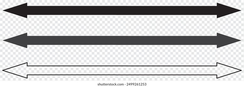 Dünner Doppelpfeil, transparentes Symbol. Doppelpfeil-Symbol-Design aus Web-Navigation-Sammlung. Schwarzer horizontaler Doppelpfeil. Vektor 10 EPS.