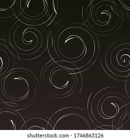 Thin elegant spiral lines on a dark background. Seamless vector pattern