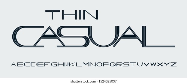 Thin English uppercase wide typeface in casual urban style. Simple and elegant. Perfect for business cards, advertisements, logotypes, etc.