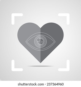 Thin eye icon on paper heart , vector EPS 10.