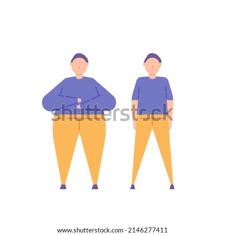 a thin and fat man. transformation or change of the body. flat cartoon character illustrations. concept design