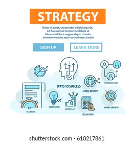 Thin flat line business concept with modern icons. Strategy solution illustration