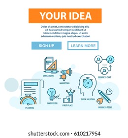 Thin flat line business concept with modern icons. Your idea solution for apps and other materials
