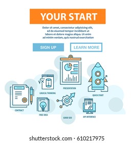 Thin flat line concept with modern icons. Your start solution. Business vector