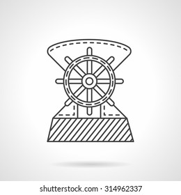 Thin flat line design vector icon for ship deck with helm. Sea elements, signs and concepts. Design elements for business and website