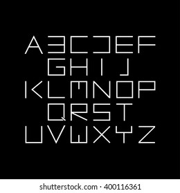 Thin font. Futuristic font. Cosmic Font. Vector alphabet set. Elegant light font. Minimal. Latin alphabet letters. Hipster font, typeface, typography, typewriter.