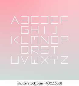 Thin font. Futuristic font. Cosmic Font. Vector alphabet set. Elegant light font. Minimal. Latin alphabet letters. Hipster font, typeface, typography, typewriter.