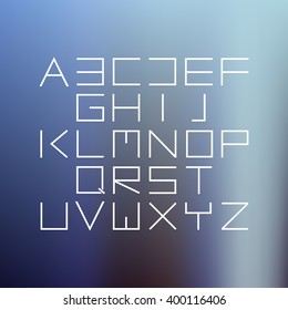 Thin font. Futuristic font. Cosmic Font. Vector alphabet set. Elegant light font. Minimal. Latin alphabet letters. Hipster font, typeface, typography, typewriter.